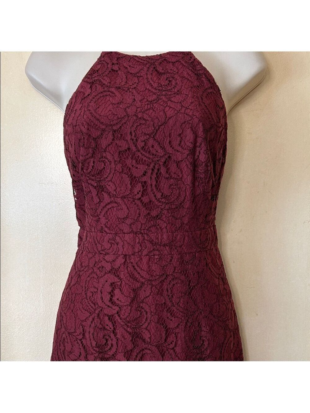 J. Crew Burgundy Lace Halter Midi Dress size 0 - Picture 5 of 12